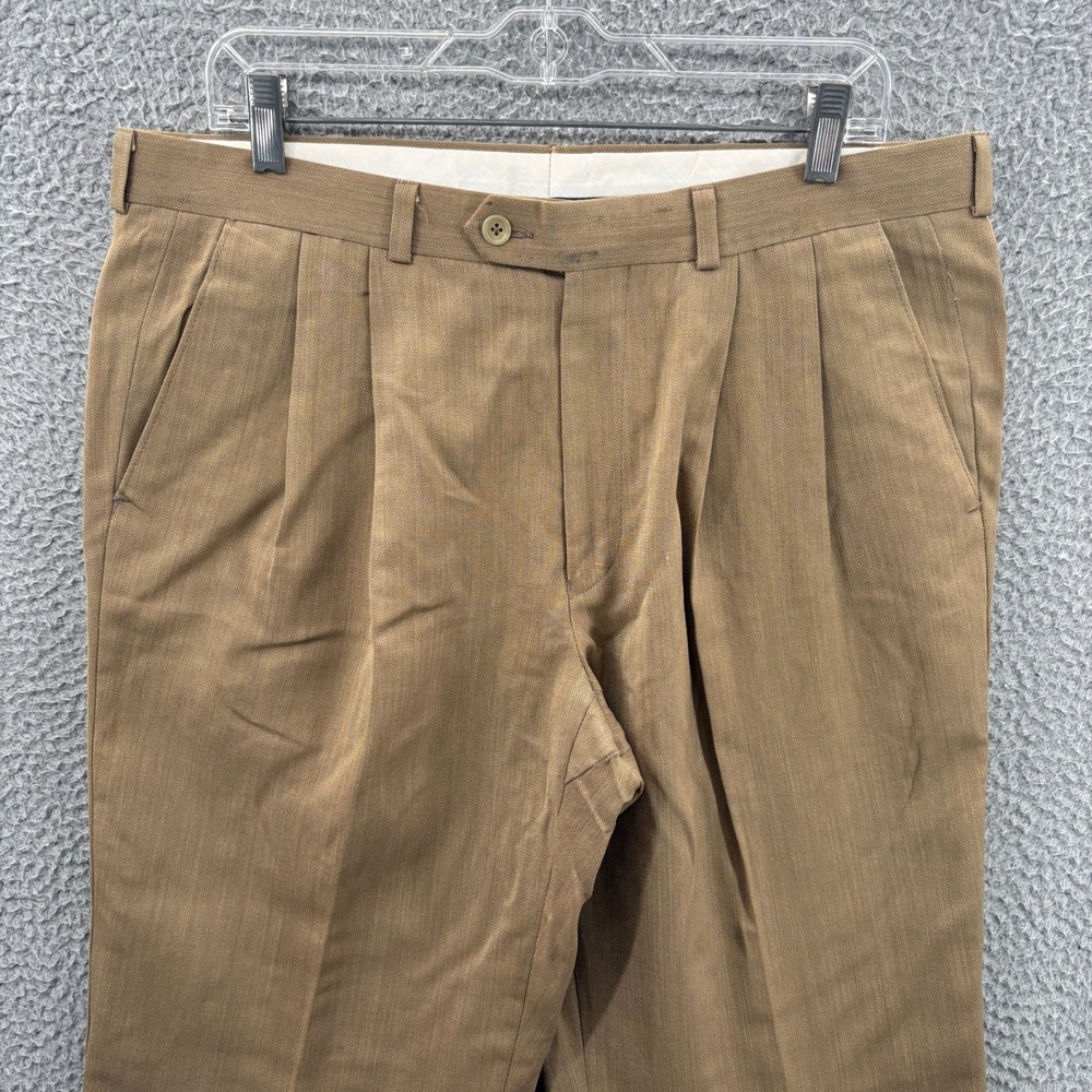 Ralph Lauren Pleated Dress Pants Men 35x28 Tan Brown Wool Cuffed Trousers